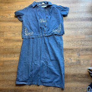 Cottagecore Denim Dress/Jacket Sz 1X Embroidered Erika Country Vtg 80s 90s